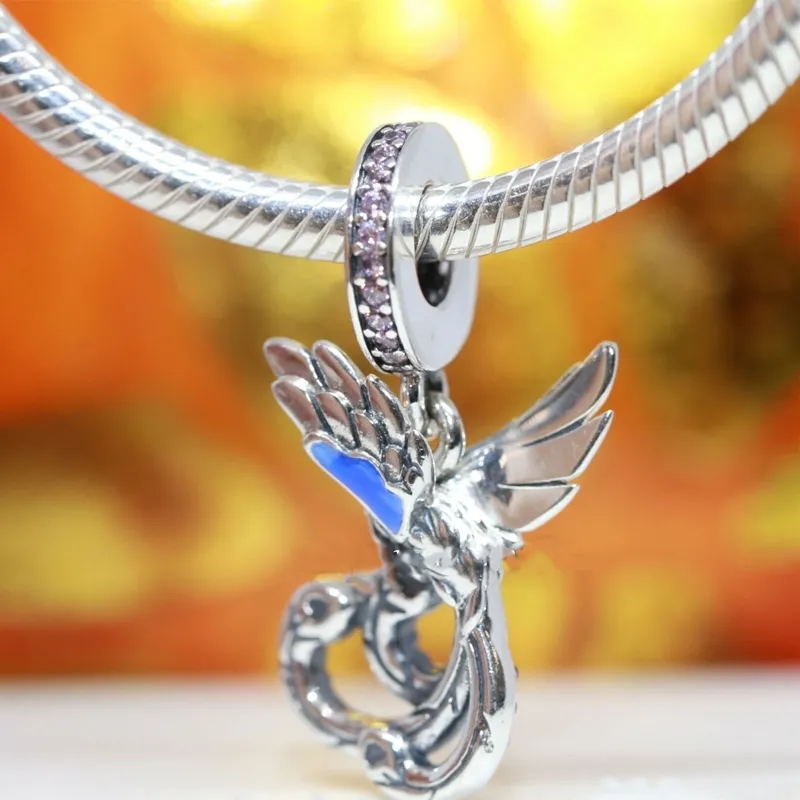 Autentisk Pandora 925 Sterling Silver Charm Mythical Phoenix Dangle Fit Europe Style Pärlor för Armband Göra Smycken 790102C01