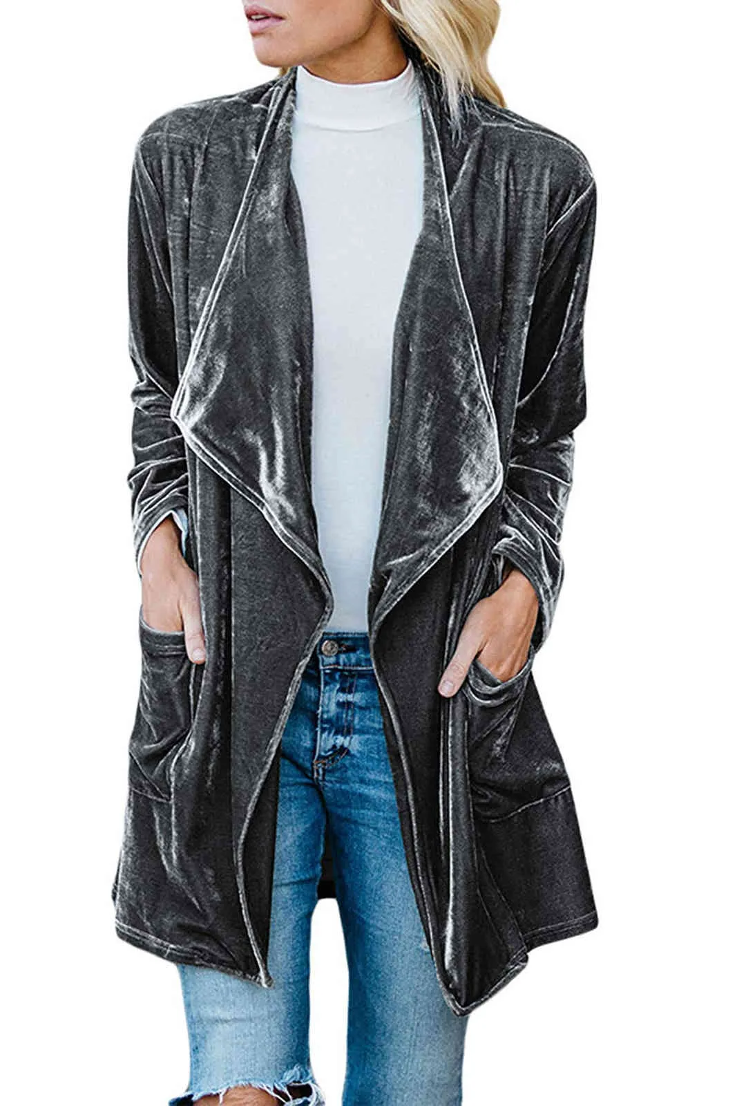 Vrouwen Trenchcoat Lange Mouw Fluwelen Windjack Losse overjas Fashio Cardigan Herfst Winter 210513