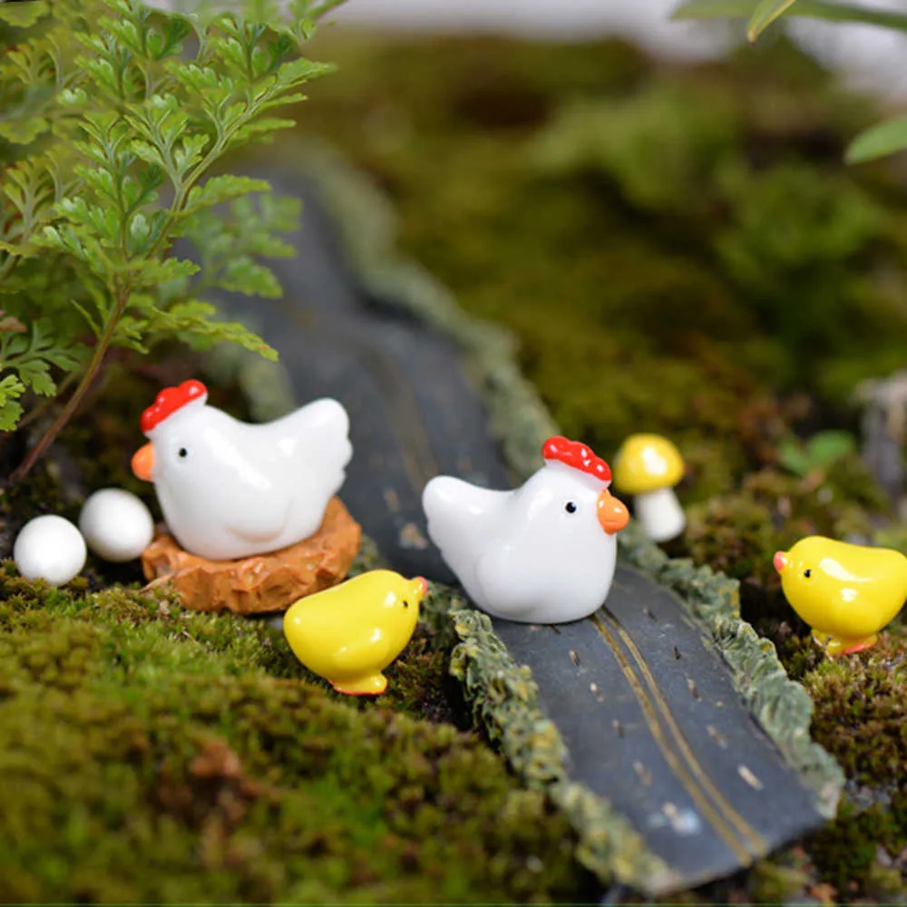 12 st mix kyckling chick ägg boet figure miniatyrer hem dekoration kawaii tillbehör trädgård dekor för hem y0910