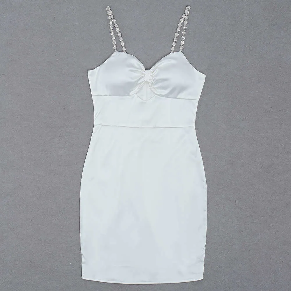 Robe d'été blanche creuse à licou pour femmes, ceinture de pâtes, mini fête, discothèque, sexy 210525
