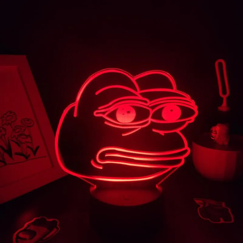 أضواء ليلية لطيفة حيوان حزين الضفدع يشعر بالضيق سيئًا رجلًا جيدًا 3D LED NEON مصابيح RGB هدية ملونة للأطفال ديكور غرفة نوم للأطفال 287S