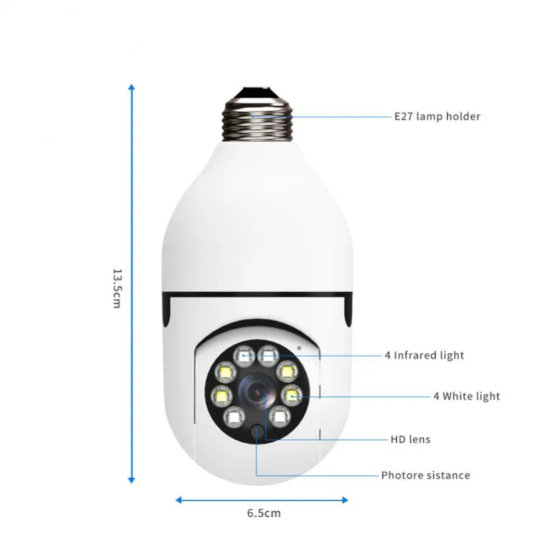 Caméras IP Wifi PTZ Visualisation à distance Sécurité E27 Ampoule Interface 1080P Sans fil 360 Rotation Suivi automatique Caméra panoramique Ampoule