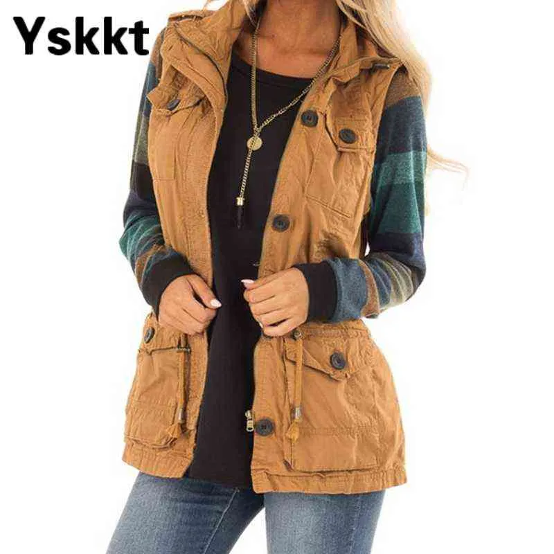 YSKKT Women Jackets Vest Spring Höst Vinatge Drawsting Slim Fit Solid Ärmlös Zipper Waistcoat Pocket Coats 211220