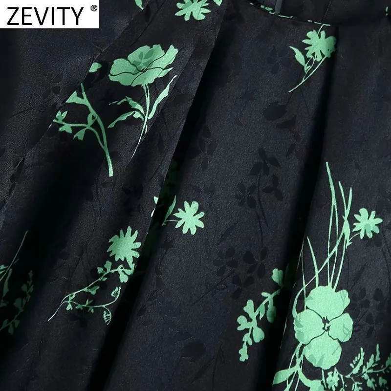 Vrouwen Vintage Plooien O Neck Green Leaves Print Black Satin Mini Dress Vrouwelijke Chique Sjeres Kimono Party Vestido DS5046 210420