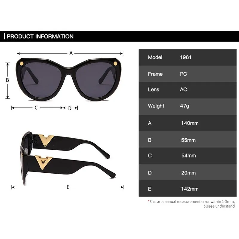 Solglasögon överdimensionerade kattögon kvinnor 2023 luxe mode cateye solglasögon för damer vintage stor ram solglasögon319s