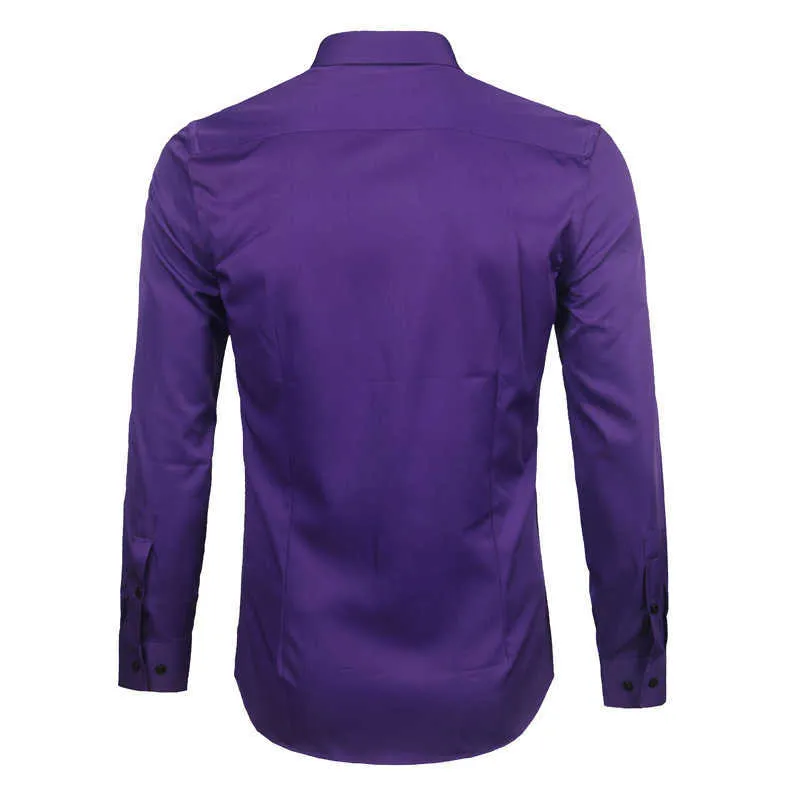 Purple Men's Bamboo Fiber Dress Shirt Brand Slim Fit Long Sleeve Chemise Homme Non Iron Easy Care Formal Shirt For Men 210730