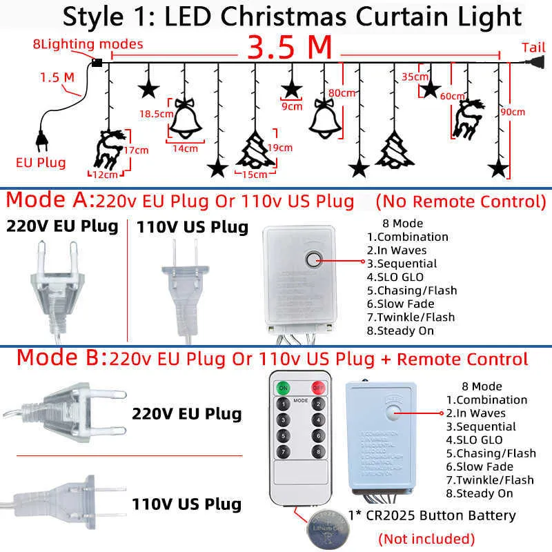 LED Julljus Garland Fairy Lights String Star Lampa Utomhus Gardin Inredning För Party Holiday Bröllopsår Dekoration 211015