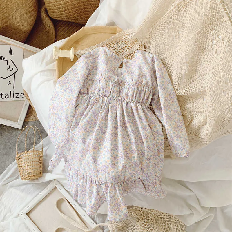 Primavera Autunno manica lunga floreale stile coreano prezzo vestito da partito vestiti bambini 2-7 anni ragazze bambini es 210528