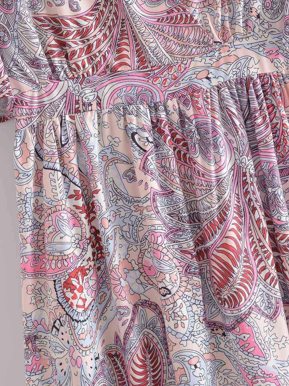 Женщины Летнее платье Прибытие с коротким рукавом Paisley Prints Современная леди Винтаж Sundress 210602