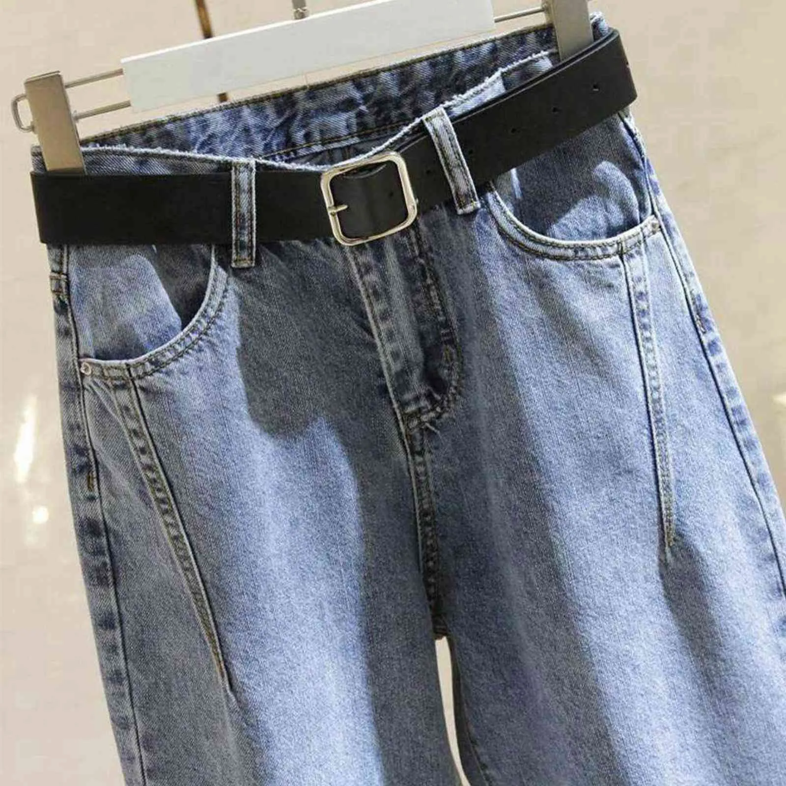 Hohe Taille Jeans Frauen Harem Hosen Lose Beiläufige Koreanische Mom Jean Vintage Weibliche Denim Hosen Plus Größe Pantalon Mit Gürtel 211104