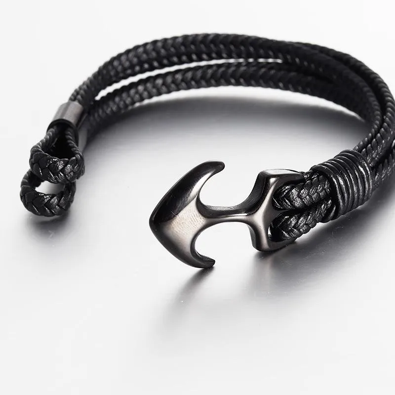 Bracelet en acier titane pour hommes, haute qualité, noir, personnalité, cuir tissé, corde d'ancrage, cadeau, Bracelets à breloques 283A