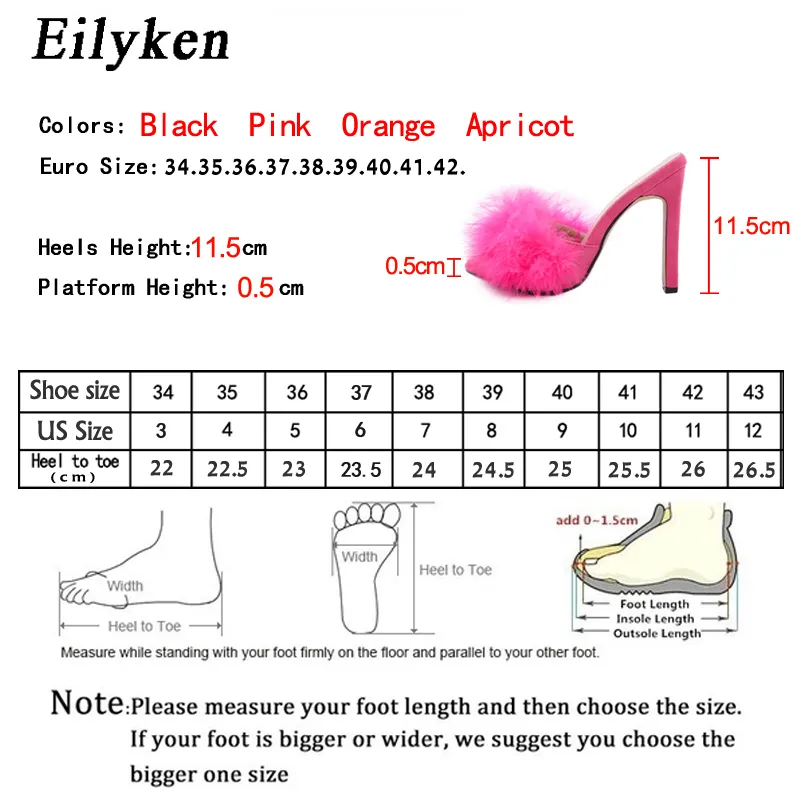 Eilyken Sexy plume fourrure dames pantoufles été mode fête talons hauts chaussures gladiateur diapositives sandales femmes C0410