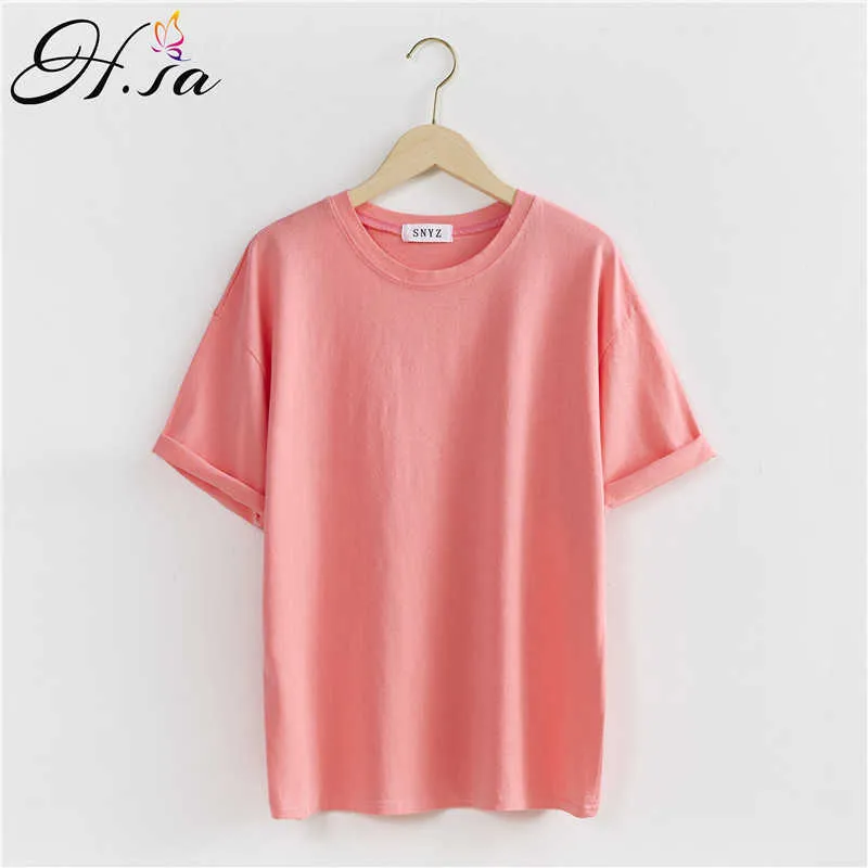 Hsa Women Summer T-Shirts Short Sleeve Candy Color Basic TEE Tops Girls Pure Cotton Soft T-shirt Base Shirt Female 210716