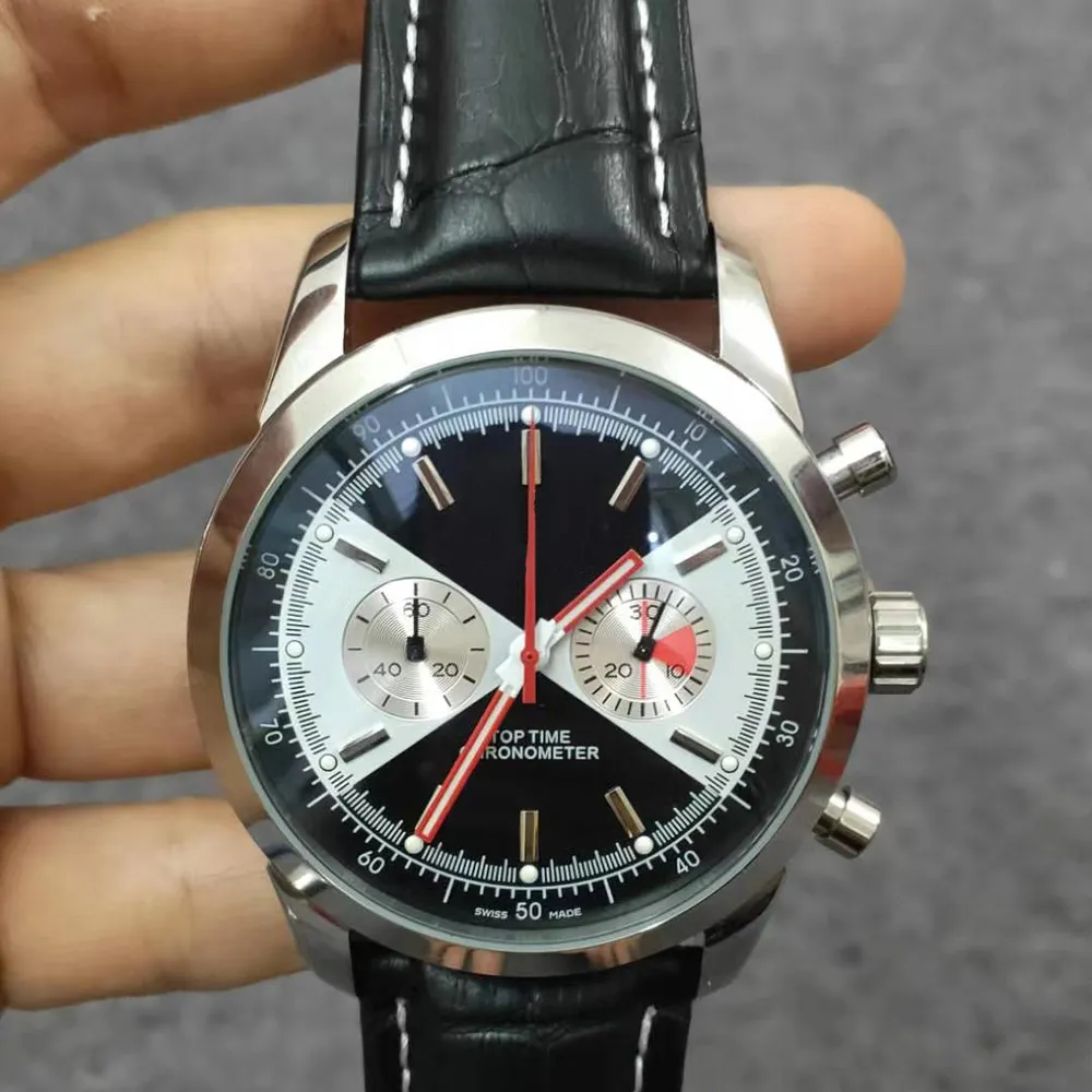 Модные мужские часы 42 -миллиметровые Quartz Movement Watches из нержавеющей стали Deisgner Кожаные ремни.
