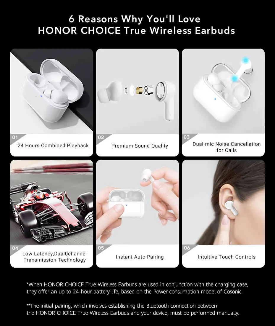 HONOR Choice-auriculares inalámbricos X1 TWS con micrófono Dual, cascos deportivos con reducción de ruido y detección en el oído