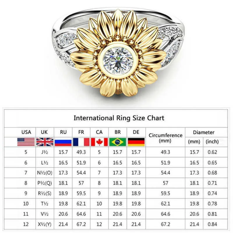 Кристалл подсолнечное кольцо женщины белое обручальное кольцо подарок x0715