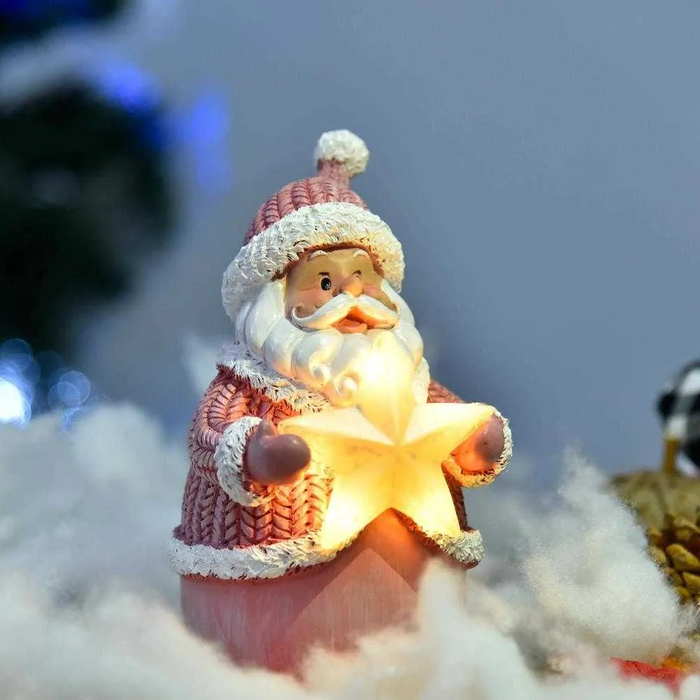 Różowy Boże Narodzenie Snowman Santa Claus Figurka z LED Wakacje Światła Xmas Dekoracja 2022 Nowy Rok Wystrój Domowy Room Ornament H1020