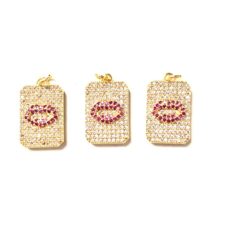 Breloques 5 pièces zircone pavé plaqué or pendentifs à lèvres rouges pour femme Bracelet collier boucle d'oreille faisant des résultats de bijoux faits à la main Bulk284q