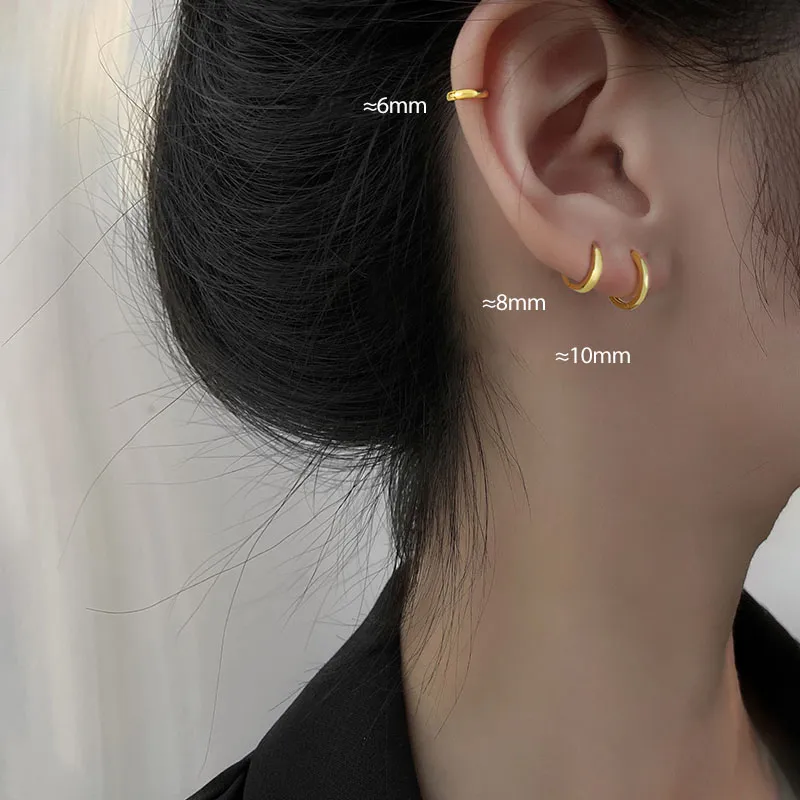 925 argent Sterling e minimaliste Huggie boucles d'oreilles pour femmes or minuscule boucle d'oreille ronde 6mm/8mm/10mm/12mm/15mm
