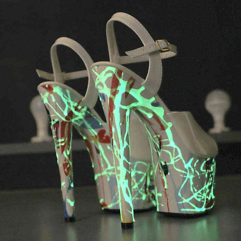 Sandaler Kvinnors Plus Storlek 34-43 Platform Sandaler Fluorescerande Lysande 20cm Super High Heels Stiletto Modell Catwalk Party Pole Dancing 220309