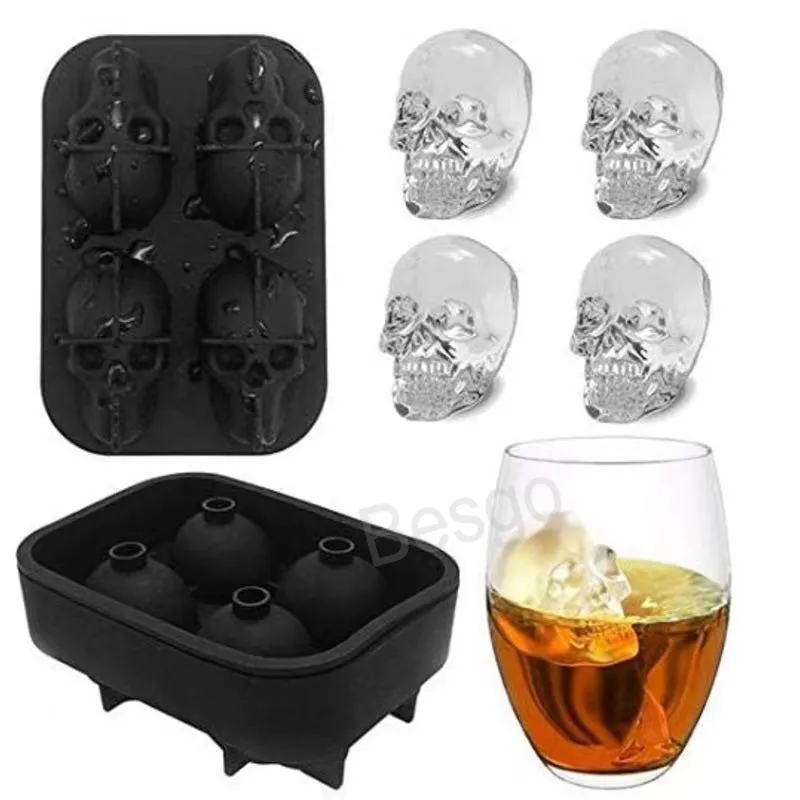 4 Grid Skull Shaped Cube Mold Halloween Silikonowe Ciasto Mold Food Grade Herbatniki Followe Festiwal Pieczenia Narzędzia BH6159 TYJ