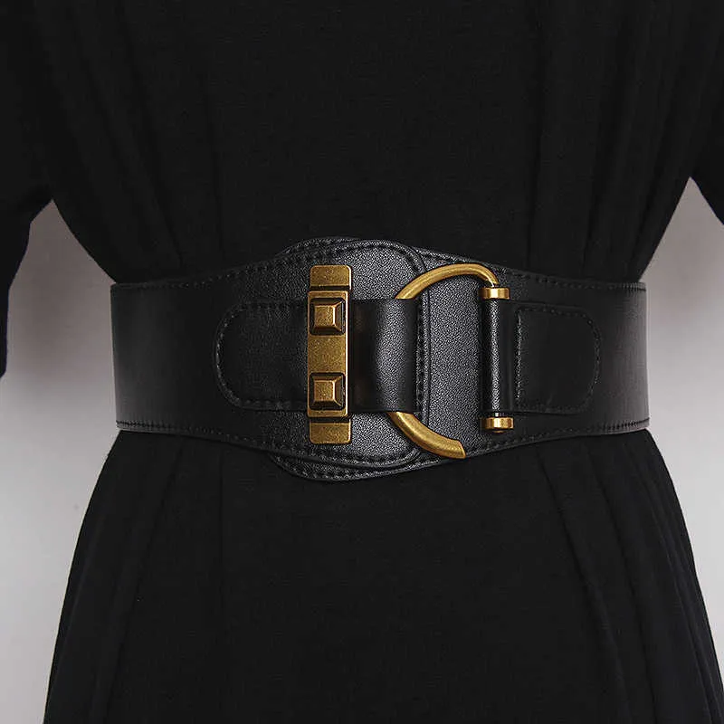 Mode large ceinture en cuir véritable Corset ceinture femmes grande couleur or boucle ardillon ceinture femme taille ceinture robe décorative Q0625
