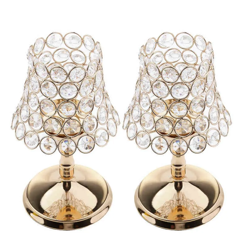 2 Pieces Gold Pillar Desk Lamp Crystal Votive Candle Holder Centerpieces for Wedding Decoration Candle Lantern 22cm Height