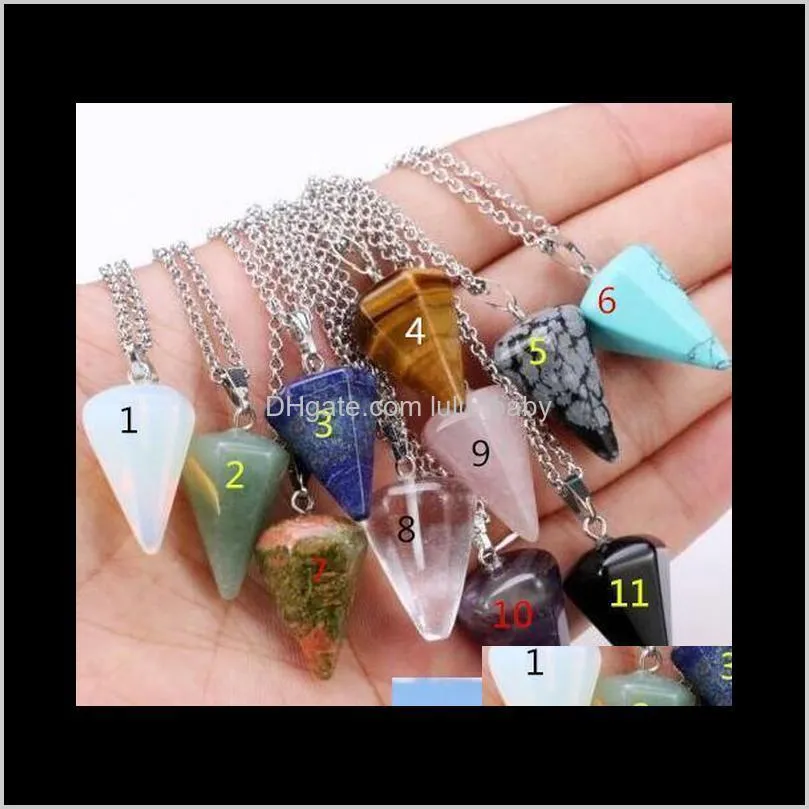 natural gem stone mini hexagon prism reiki pendulum pendant charms healing chakra amulet fashion jewelry shipping 263