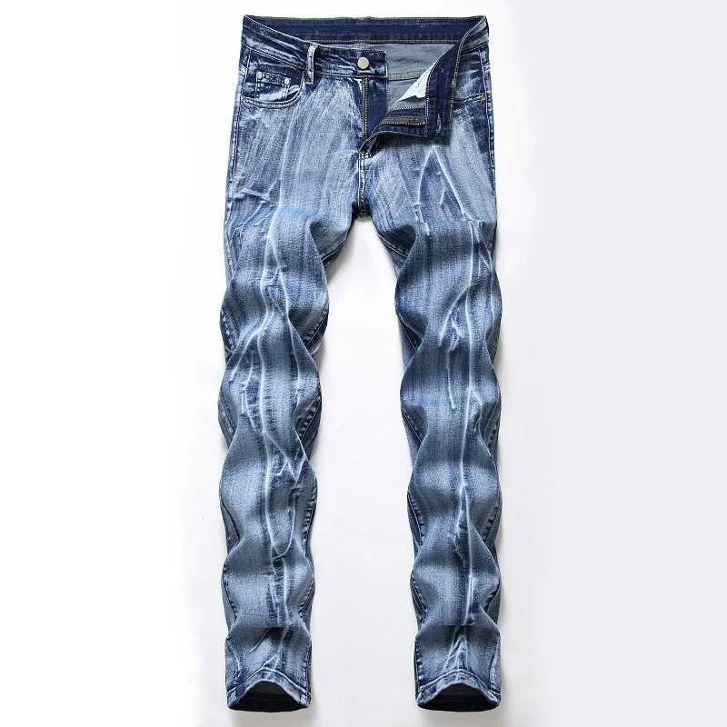 Män mode retro jeans mens elastiska smala raka biker jeans manlig denim casual bomullsbyxor Vaqueros hombreen plus storlek 42 x0621