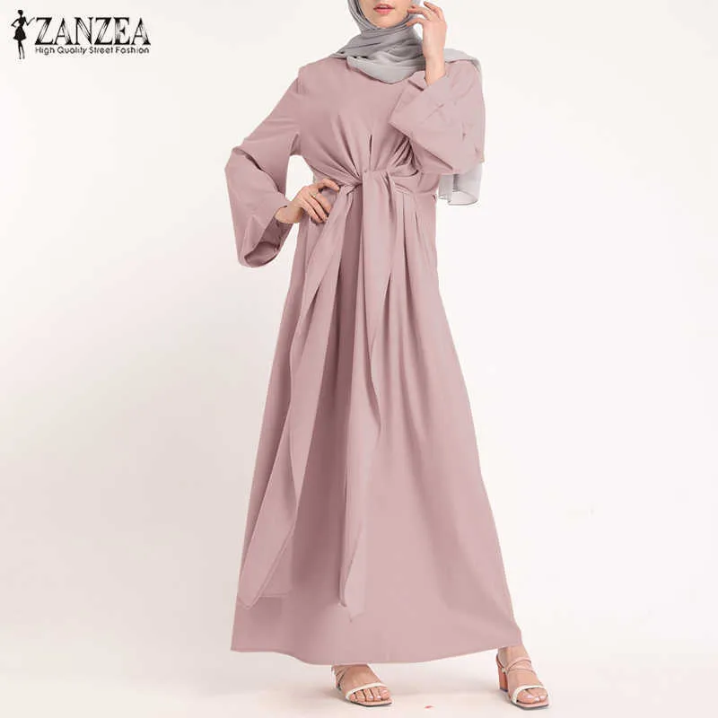 Zanzea Muzułmańskie sukienki Eid Mubarak Kaftan Dubai Abaya Turcja Moda Hidżab Dress Islam Odzież Maxi Sundress dla kobiet Vestidos X0629