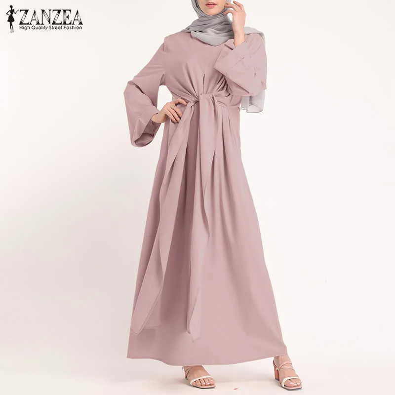 Zanzea Vestidos Muçulmanos Eid Mubarak Kaftan Dubai Abaya Turquia Moda Hijab Vestido Islão Roupas Maxi Sundress Para As Mulheres Vestidos X0629