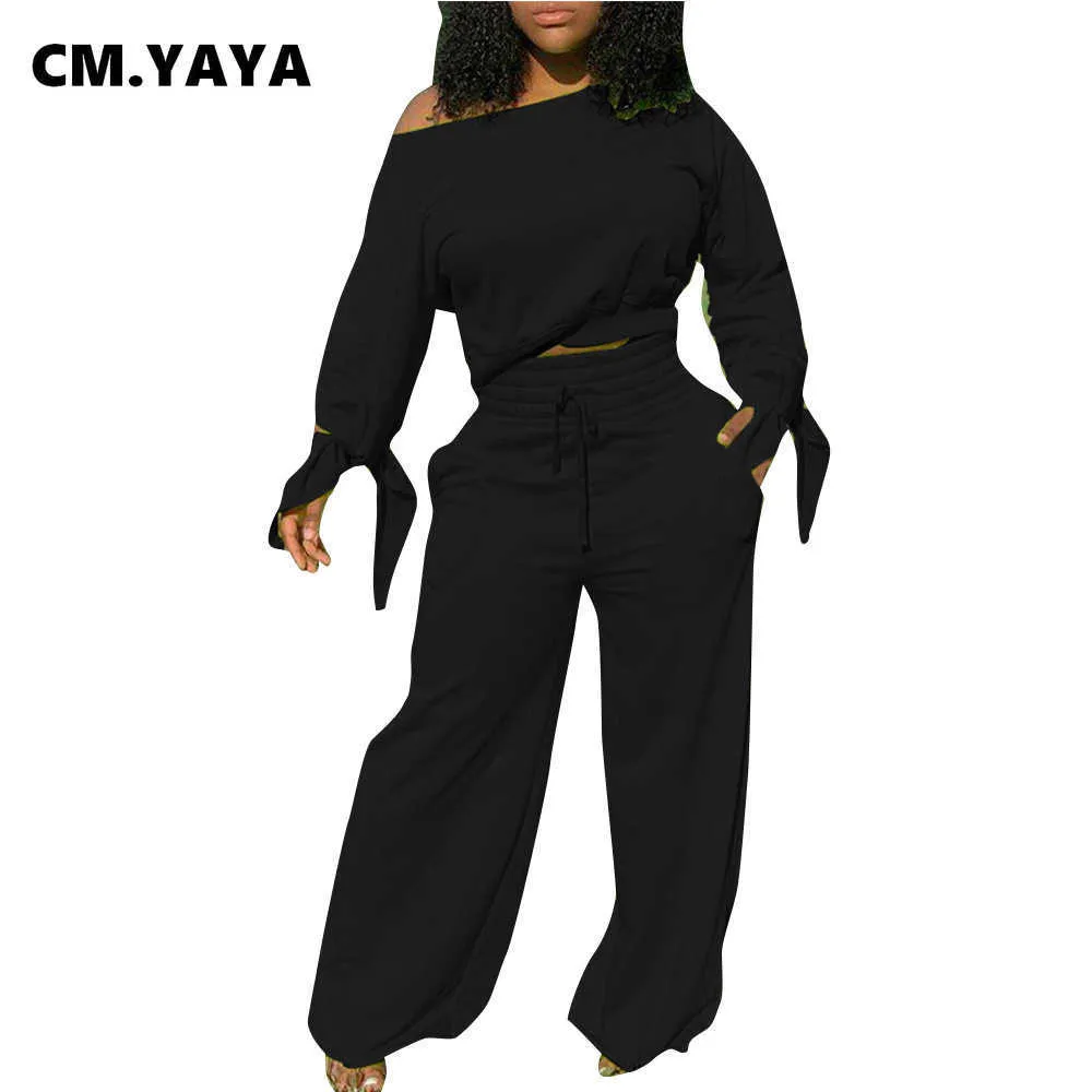 CM.YAYA 2020, conjunto de Otoño Invierno para mujer, conjunto de pantalones y mallas, chándal, traje de dos piezas, ropa deportiva con lazo activo, chándal Y0625