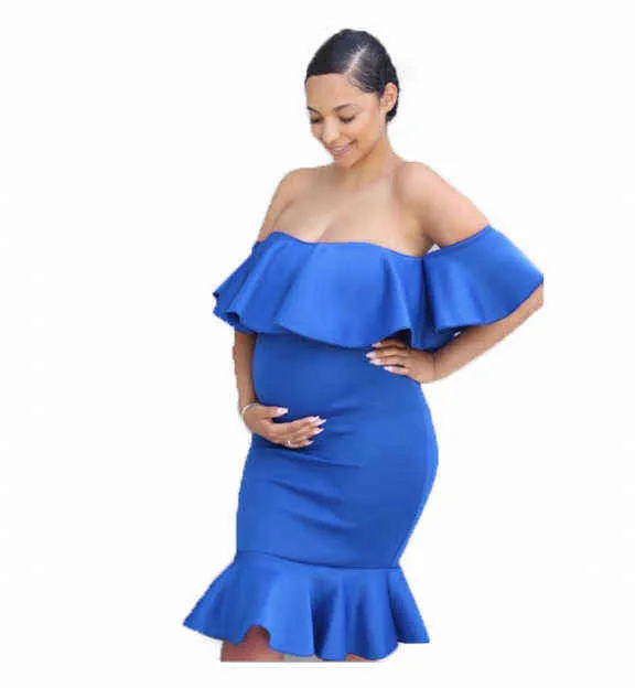 Lato na ramię falbany macierzyńskie sukienki trąbki ciążowe
