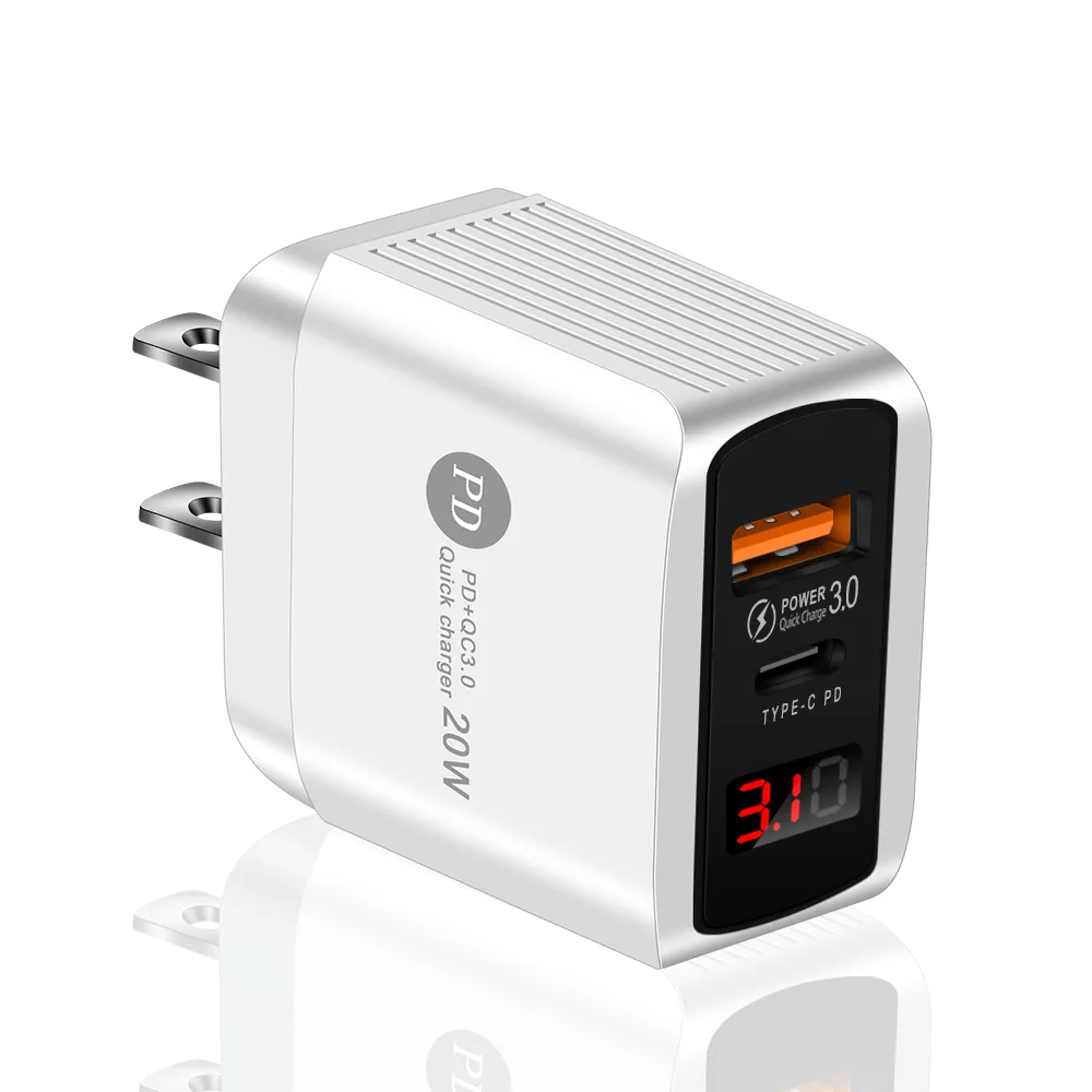 50個のLED表示タイプ-C 20W PDとQC 3.0 Fast Wall Phone Charger us EUイギリスプラグ用Pro X 11 12 Xiaomin Huawei Mobile携帯電話アダプタ