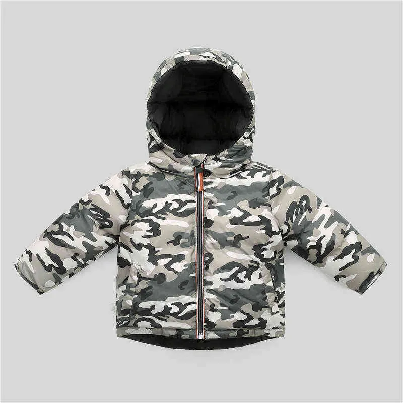 Pojkar Coats Winter Kids Down Cotton Jacket Childrens Parka För Girl Camouflage bärbar på båda sidor Barnkläder 211203