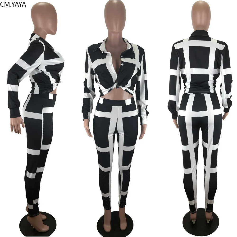 GL Otoño Invierno Conjunto de mujer de manga larga Camisa con estampado a cuadros top Pantalones traje streetwear conjunto de dos piezas chándal deportivo de noche TZ98018 Y0625