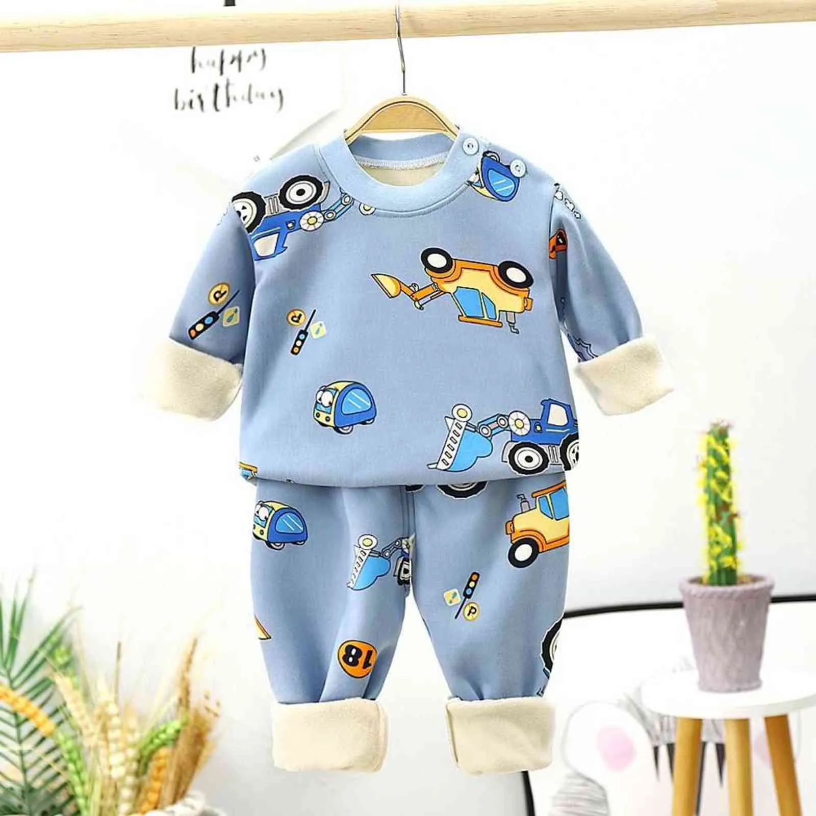 Kinder-Nachtwäsche-Anzüge, voller Pullover, T-Shirts, Hosen, 2-teiliges Set, Kleidung, Winter-Cartoon-Kind-Jungen-Mädchen-Fleece-gepolsterte warme Pyjamas 211130