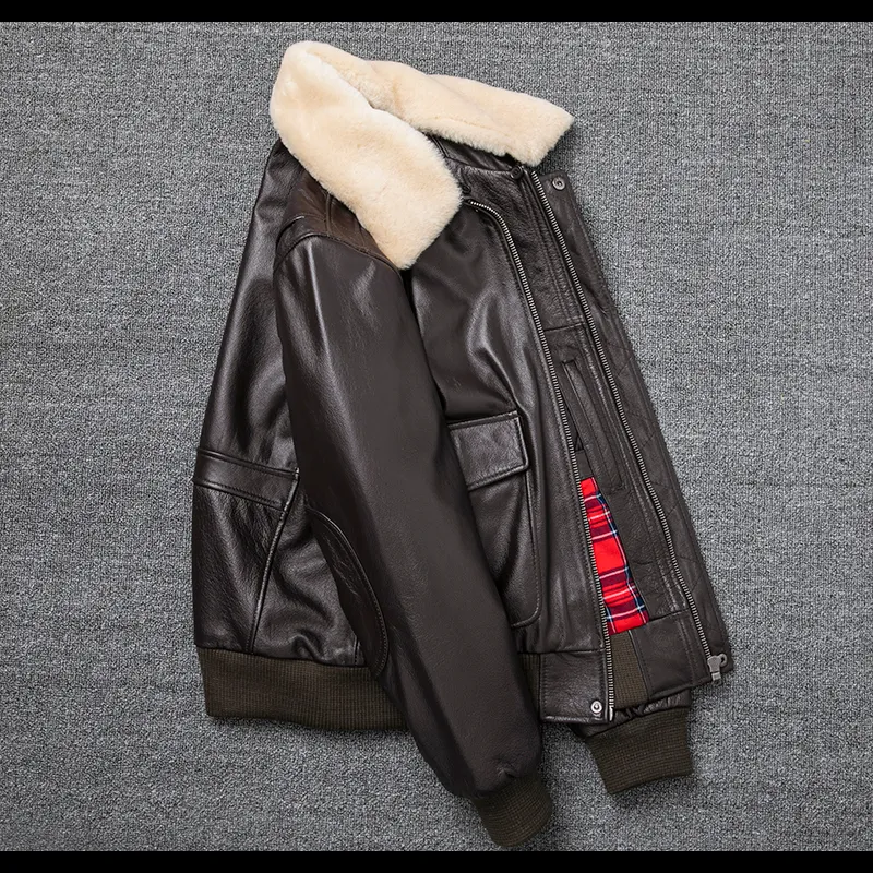 Bomber invernale caldo plus size giacca in vera pelle. Cappotto classico casual in pelle bovina G1. Vendite di qualità