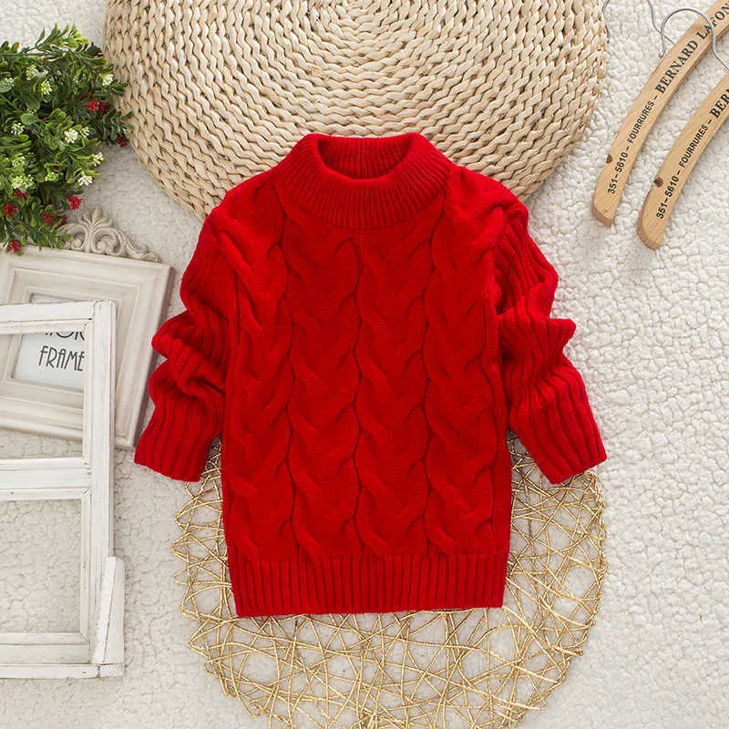 2021 Nowa Wiosna Jesień Dzieci Unisex Casual Moda Ciepłe Dzianie Stałe Turtleneck Sweter 2-8T Chłopcy i Dziewczyny Odzież Y1024