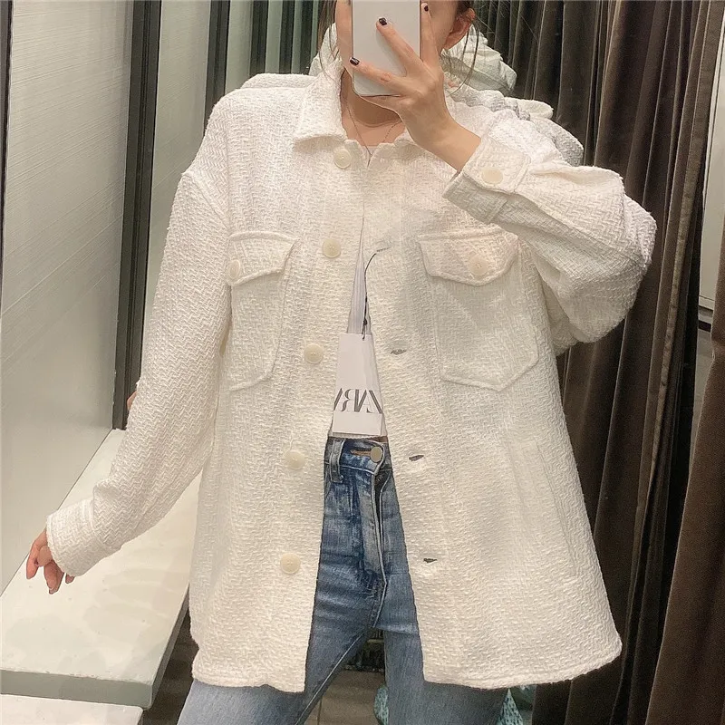 BLSQR White Jacket For Women Autumn Clothes Casual Single Breasted Tweed Jackets Femme Veste 210430