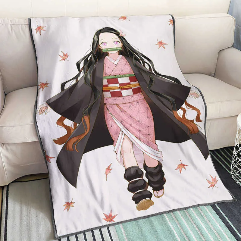 Djävlar blad anime täcke hem dekorativ demon slayer kimetsu no yaiba tanjirou nezuko sommarfilt för barn sängkläder 201111246n