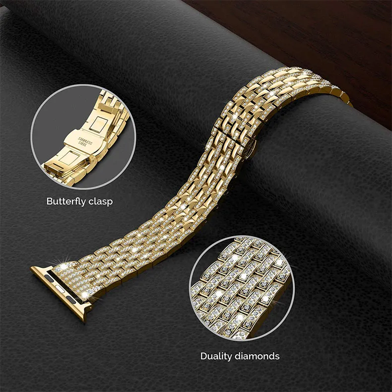 Luksusowy zespół diamentów ze stali nierdzewnej dla Apple Watch Band 38 mm 42 mm 40 mm 44 mm IWatch Series 6 5 4 3 2 17988425