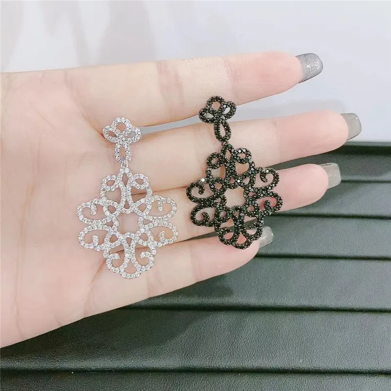 Umgodly Luxury Fashion Vine Flower Brand Silver Färg Örhängen Micro Pave Full Cubic Zirconia Stones Kvinnor Smycken Gift