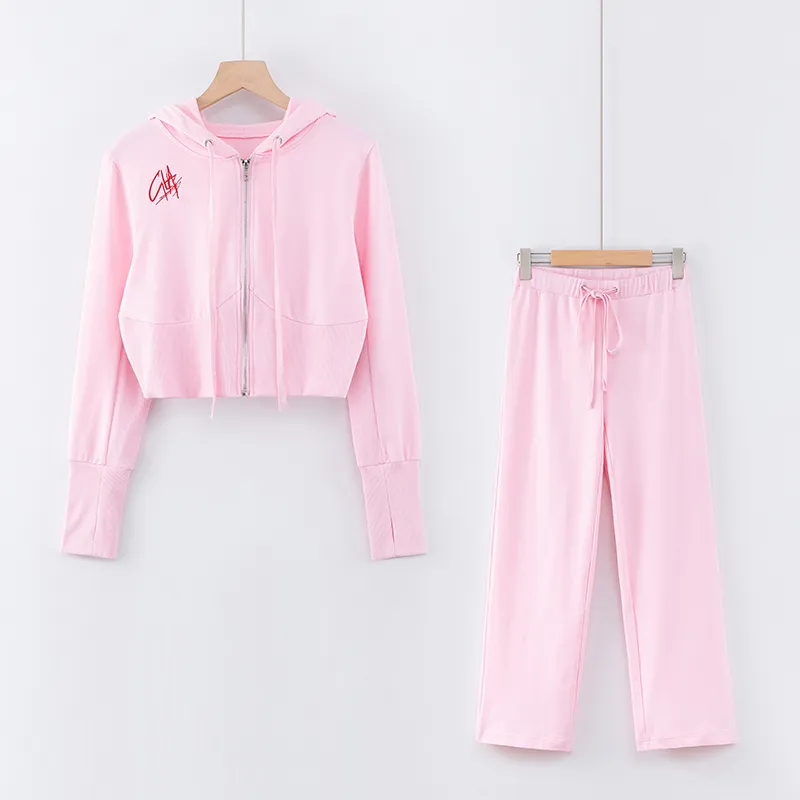 2019 nova primavera outono iamgia rosa outfit conjunto sweatsuits para mulheres 2 peças jogging ternos para mulheres top e longa calças x0428
