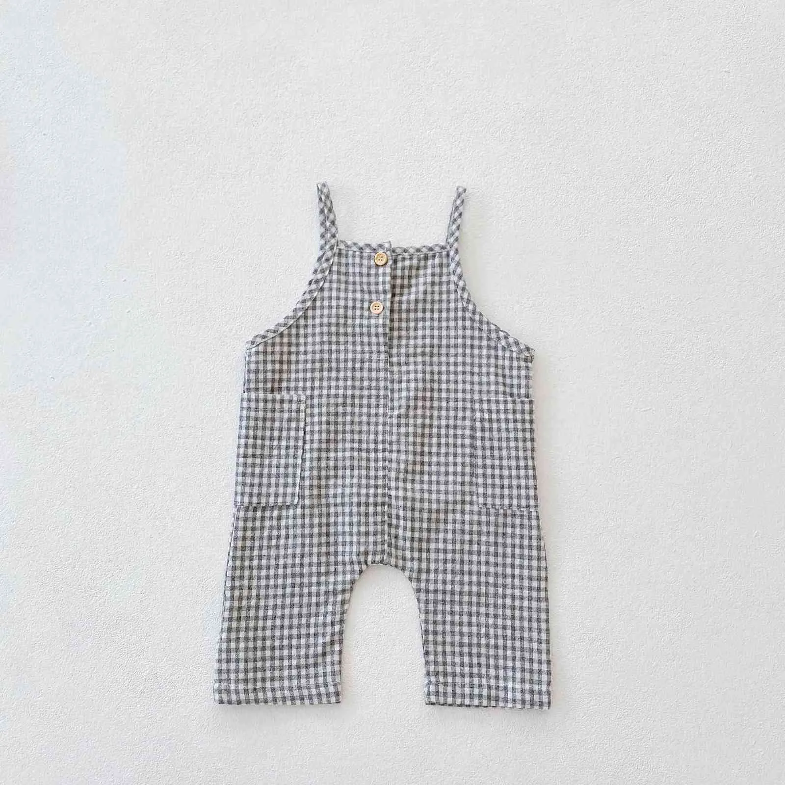 2021 herbst Neugeborenen Baby Mädchen Plaid Hosenträger Baumwolle Hosen Bodysuit Infant Jungen Overall Kleidung für 0-2y G1023