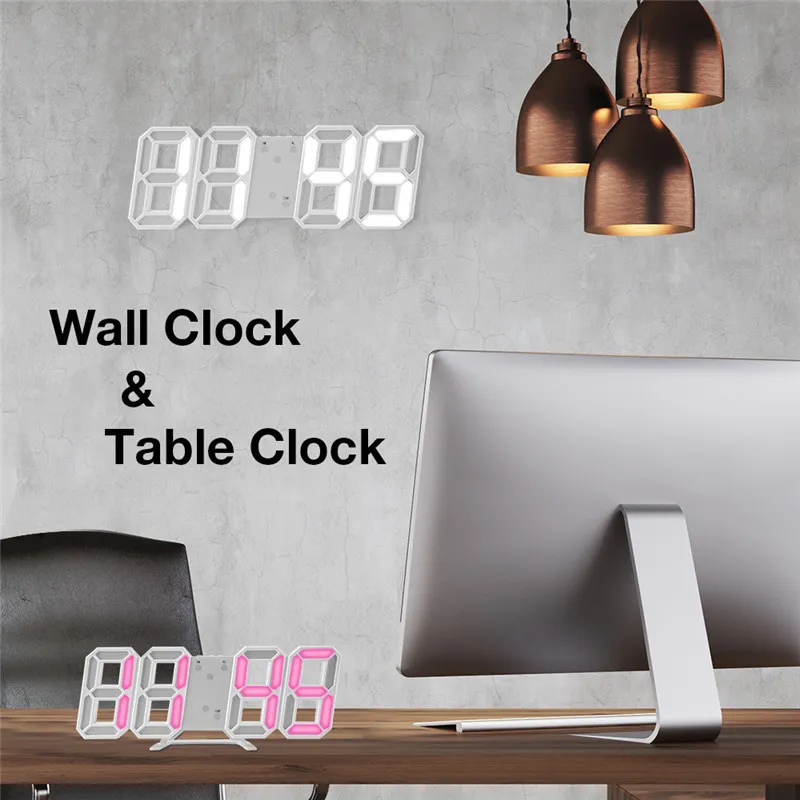 LED Digital Wecker mit Lade Moderne 3D Große Wanduhr Elektronische Leucht Tischuhren Für Wake Up Home Dekoration 210401