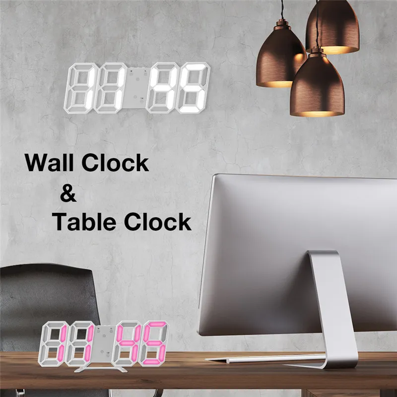 Réveil numérique LED avec charge moderne 3D grande horloge murale horloges de table lumineuses électroniques pour réveil décoration de la maison 210401