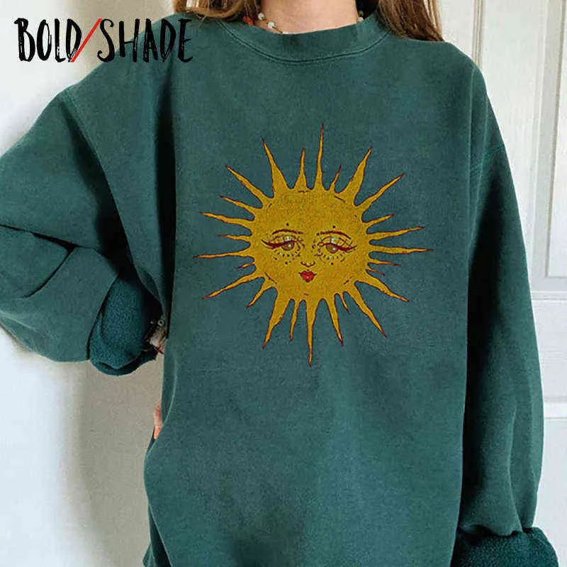 대담한 그늘 Goblincore 90 년대 인디 옷 스웨터 Crewneck 긴 소매 인쇄 패션 후드 여성 빈티지 스타일 Sweatshirts Y1118