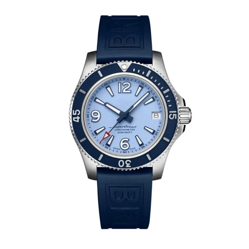 Montres-bracelets de haute qualité Superocean Man Céramique Bezel Noir Bleu Caoutchouc Acier inoxydable Mouvement mécanique automatique Watch218s