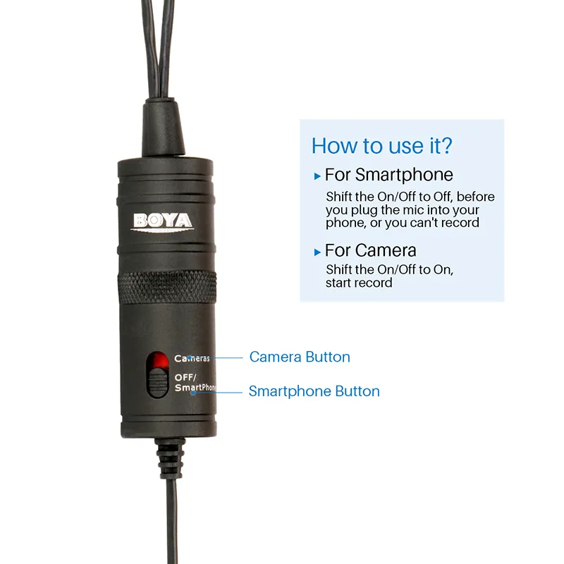 Boya by-m1dm by-M1 mikrofon kablo ile çift kafa lavalier yaka klip-on canon nikon dslr kameralar akıllı telefon kayıt